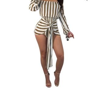 Off the shoulder strip romper